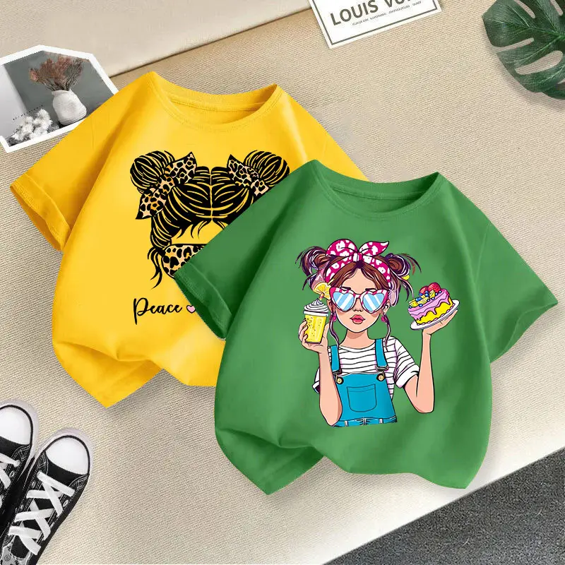 Girls Printed Cotton T-Shirt Summer Short Sleeve Kids Fashion
