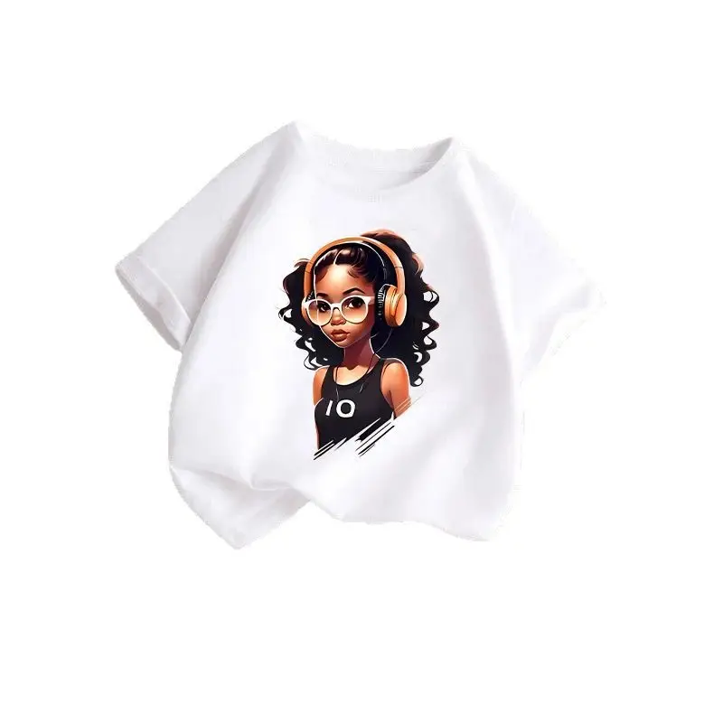 Girls' Graphic Loose T-Shirt Summer Casual White Pink Black