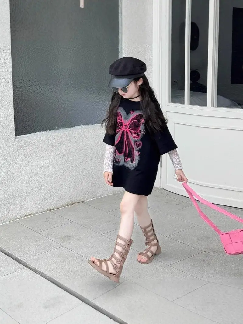 Girls Black Loose T-Shirt Summer Korean Style