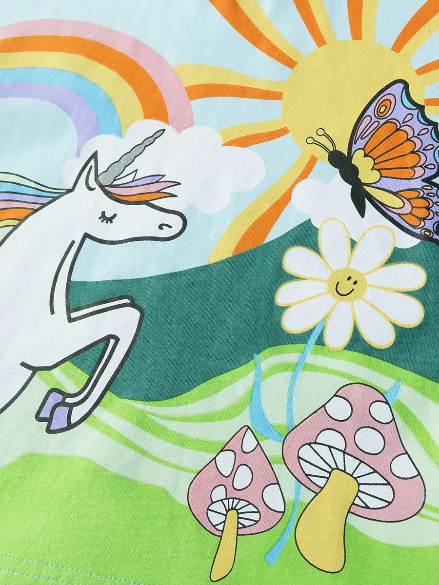 Girls Cotton Printed T-Shirt Summer Unicorn Design