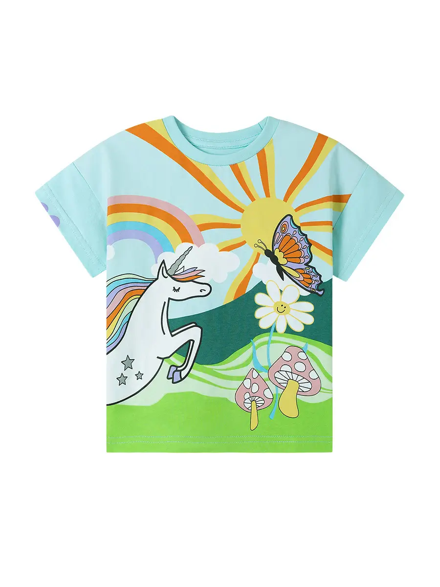 Girls Cotton Printed T-Shirt Summer Unicorn Design