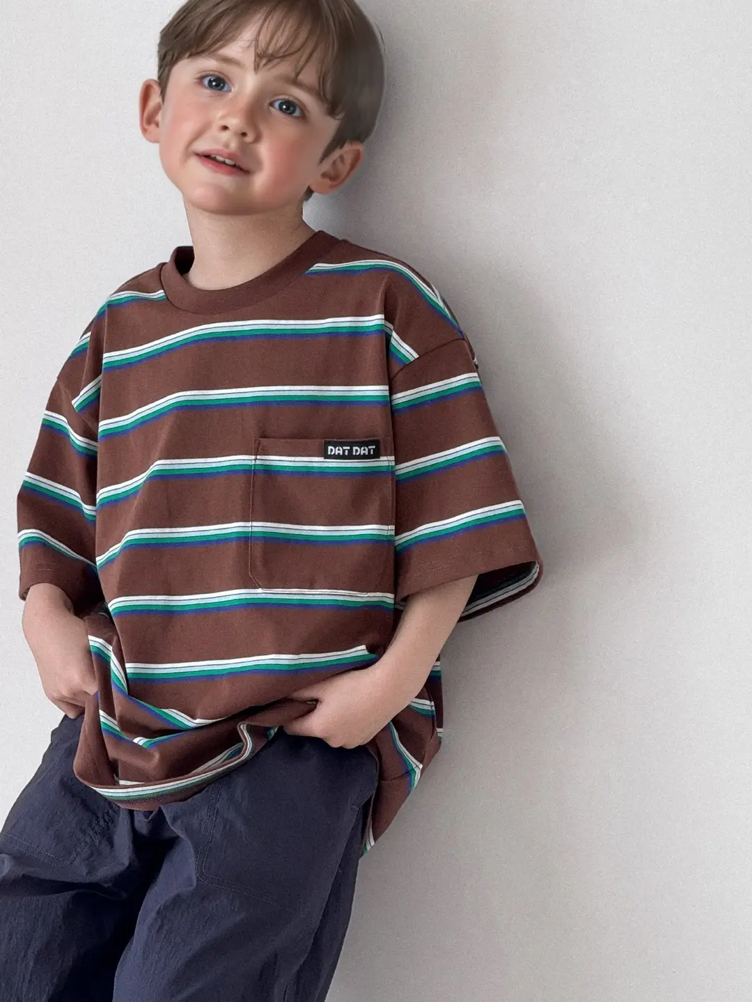 Children Striped T-Shirt Dark Brown Cotton Blend