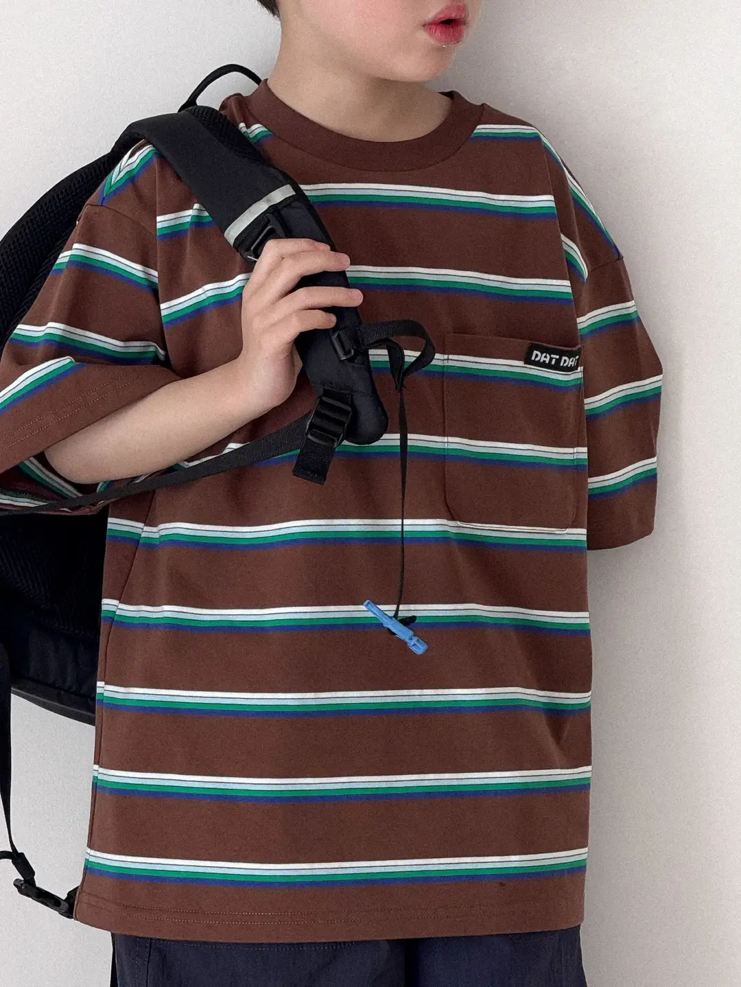 Children Striped T-Shirt Dark Brown Cotton Blend