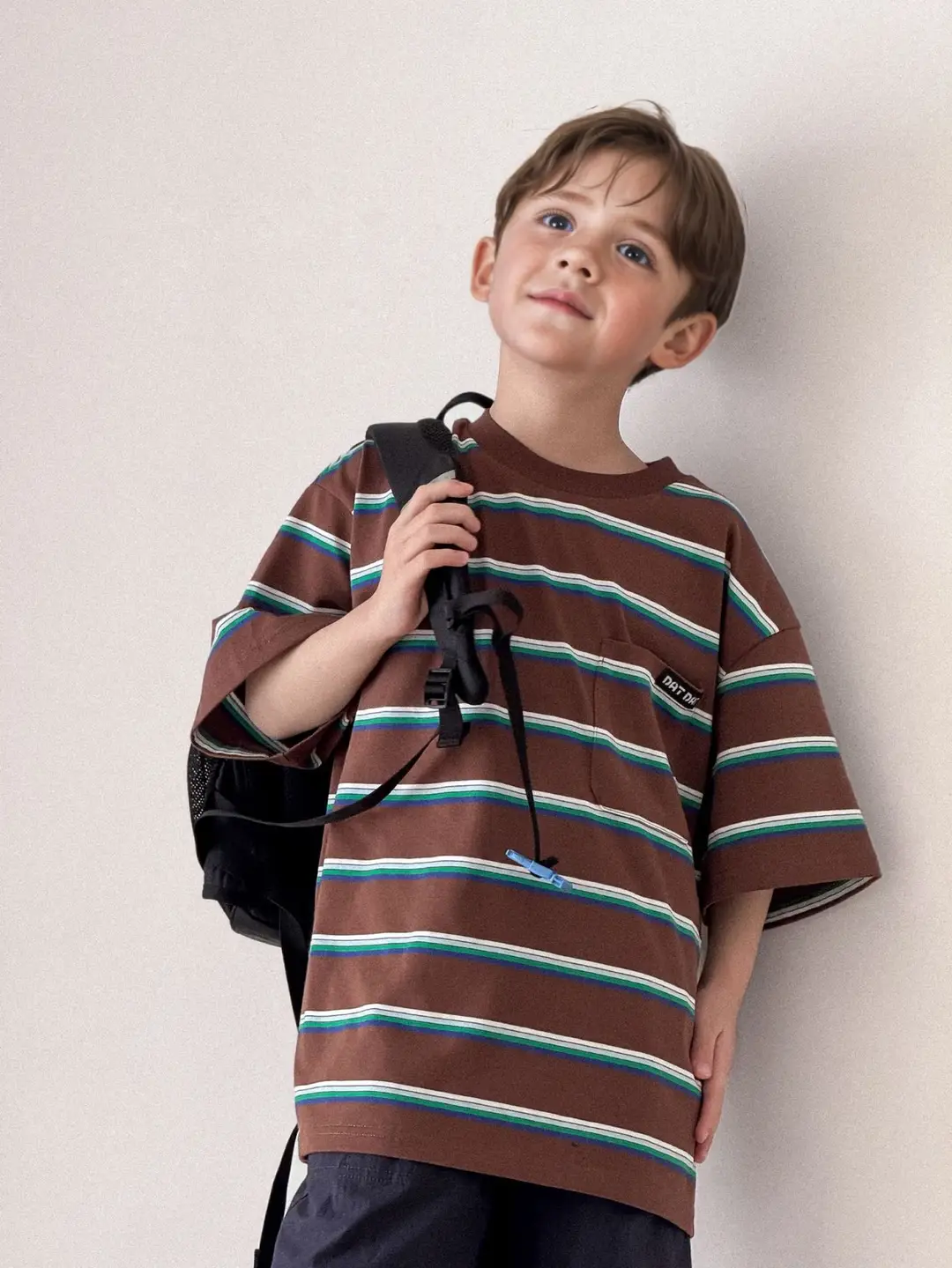 Children Striped T-Shirt Dark Brown Cotton Blend