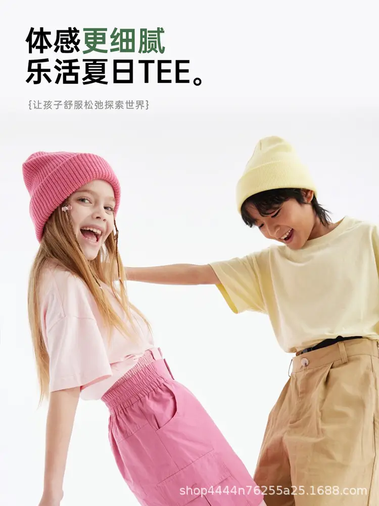 Kids Off-Shoulder Cotton T-Shirt Summer Solid Color
