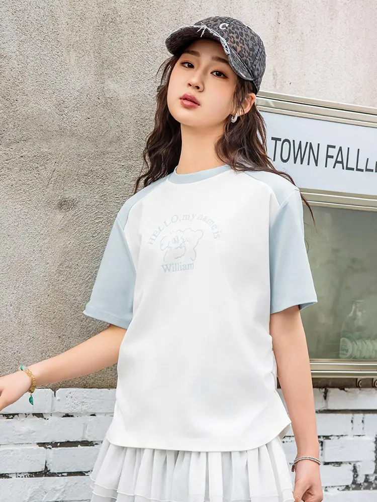Girls Summer Cartoon T-Shirt Black Short Sleeve Breathable