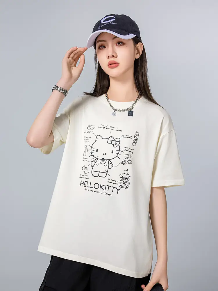 Hello Kitty Short Sleeve T-Shirt White Cotton Daily Wear