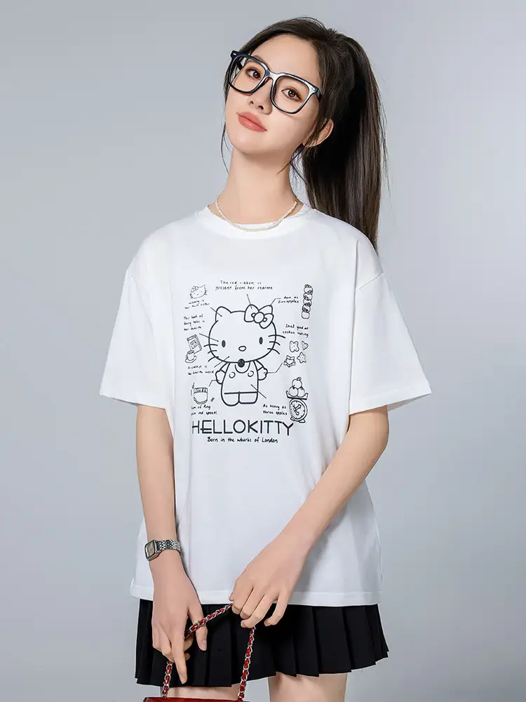 Hello Kitty Short Sleeve T-Shirt White Cotton Daily Wear