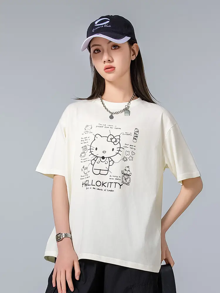 Hello Kitty Short Sleeve T-Shirt White Cotton Daily Wear