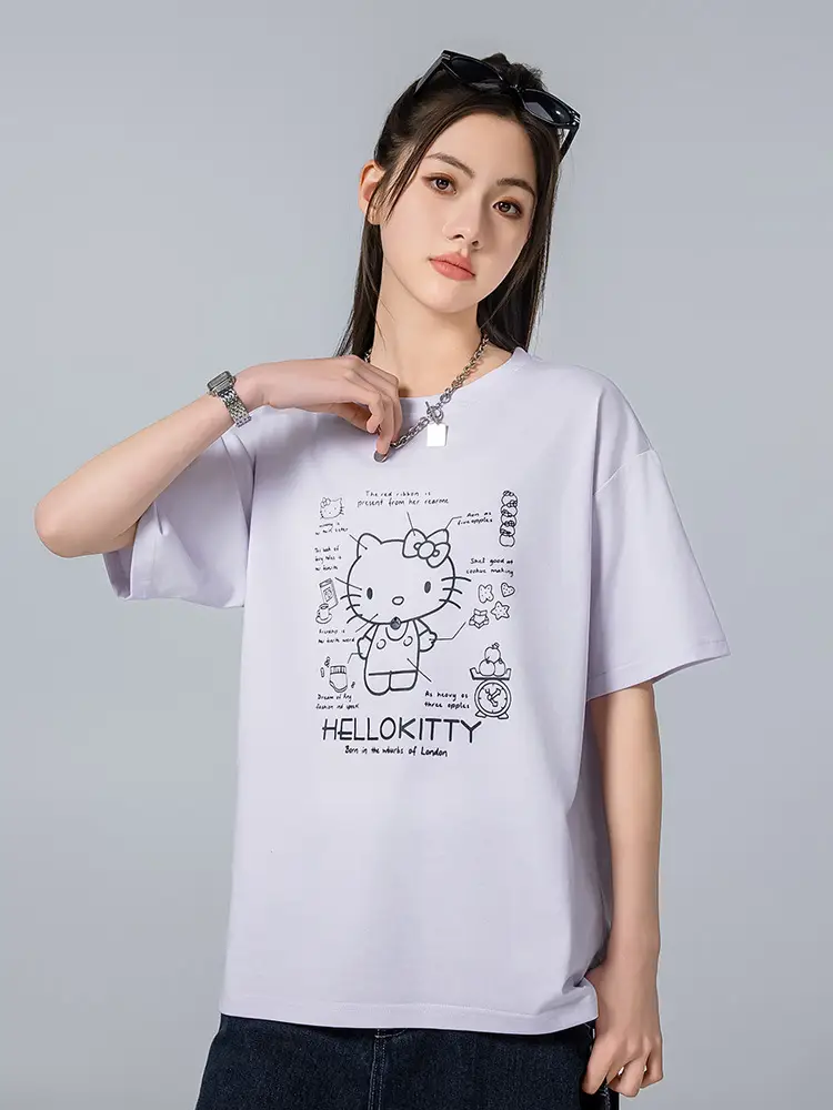 Hello Kitty Short Sleeve T-Shirt White Cotton Daily Wear