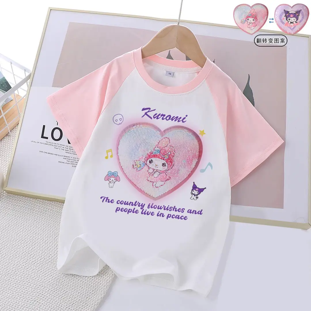 Girls Cotton Color-Changing Sequin T-Shirt Summer