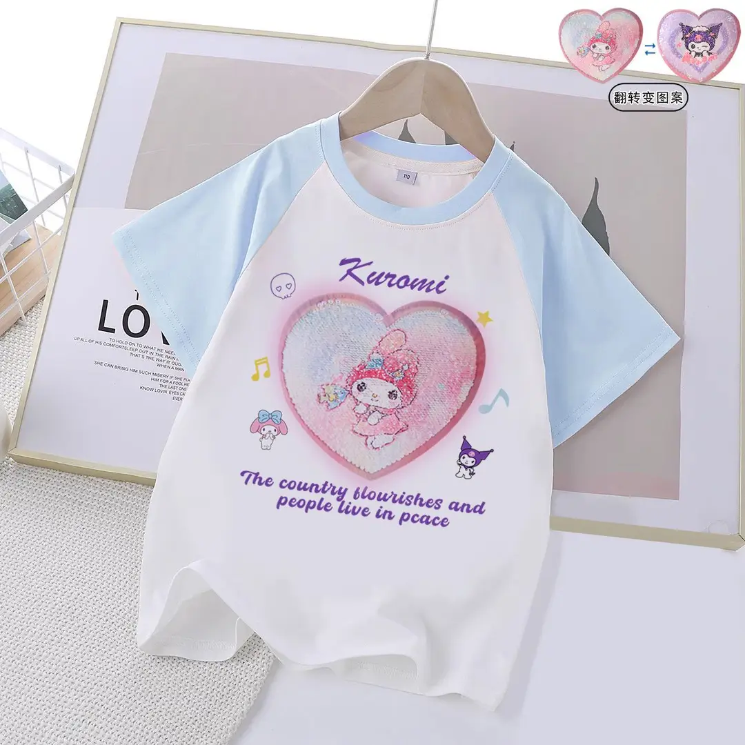 Girls Cotton Color-Changing Sequin T-Shirt Summer
