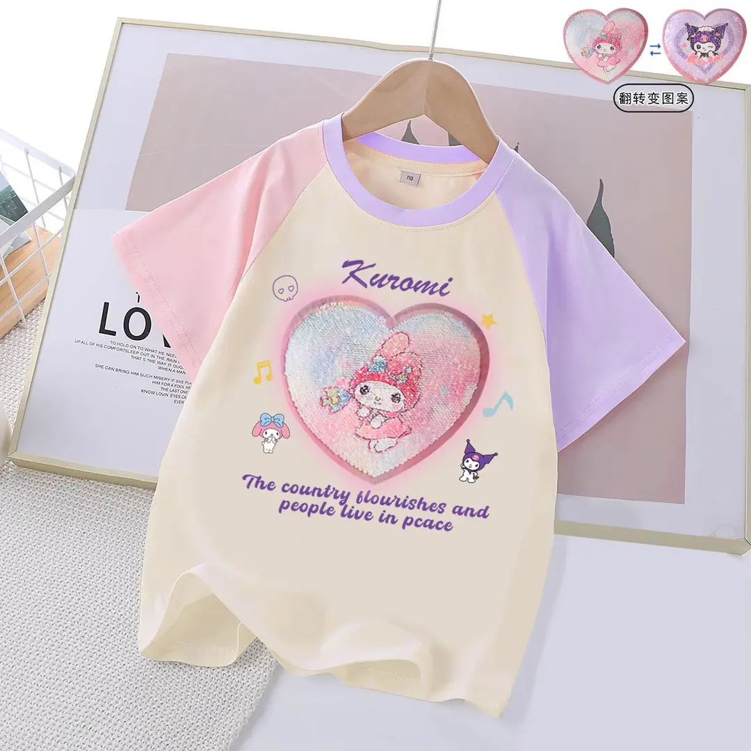 Girls Cotton Color-Changing Sequin T-Shirt Summer