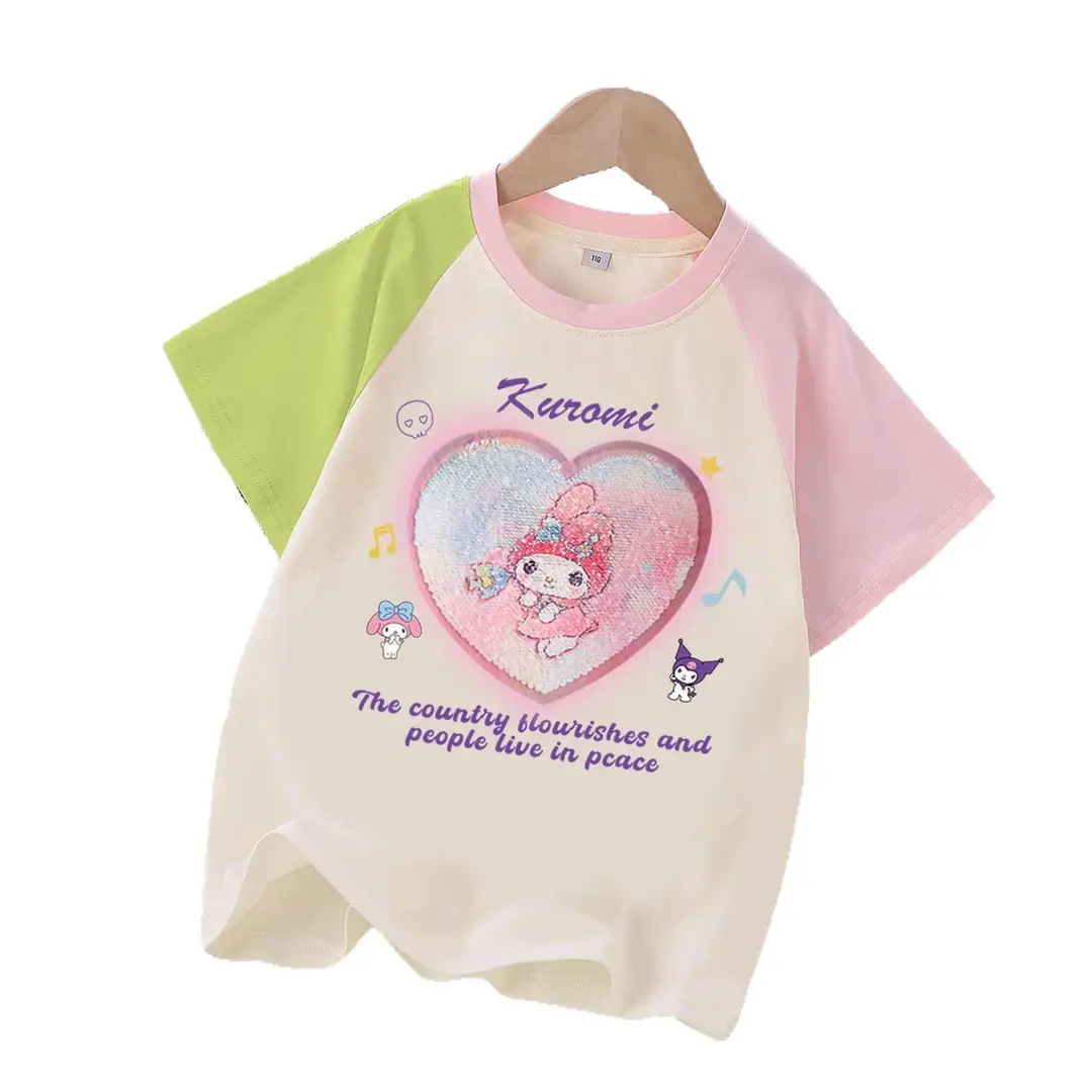 Girls Cotton Color-Changing Sequin T-Shirt Summer