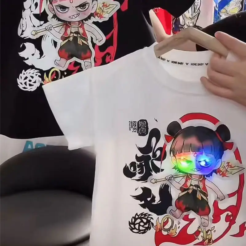 Kids Luminous Cartoon T-Shirt Blue Short Sleeve Summer