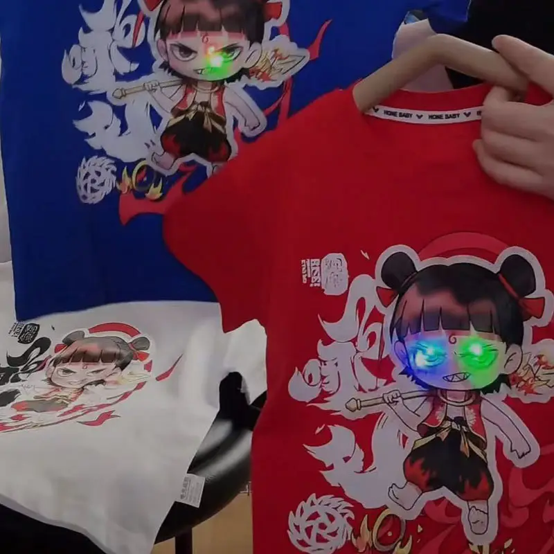 Kids Luminous Cartoon T-Shirt Blue Summer Cotton Medium Large