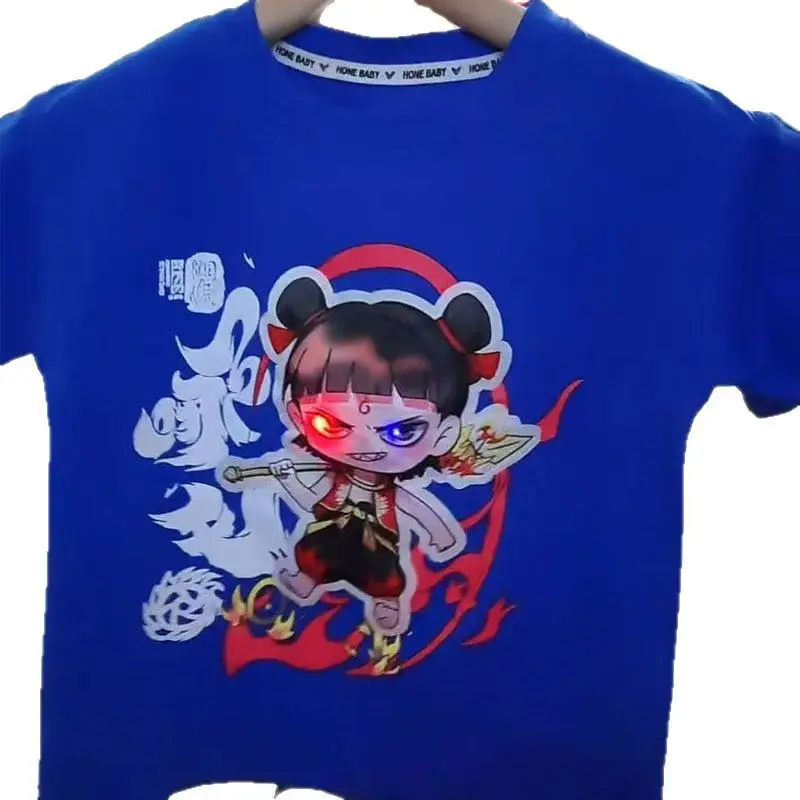 Kids Luminous Cartoon T-Shirt Blue Summer Cotton Medium Large