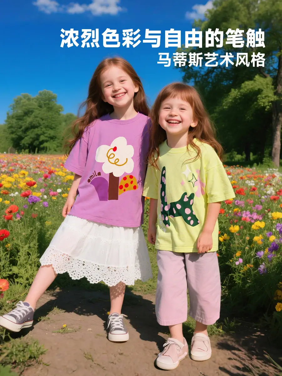 Girls Cool Ice Cotton T-Shirt Summer Cartoon Short Sleeve