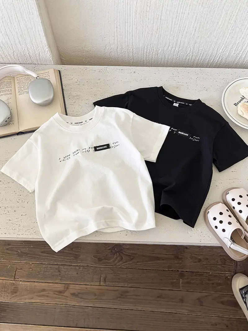 Boys Loose Graphic T-Shirt White Navy Summer Trendy