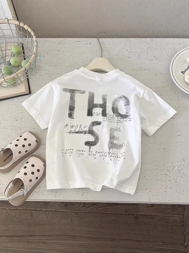 Boys Loose Graphic T-Shirt White Navy Summer Trendy