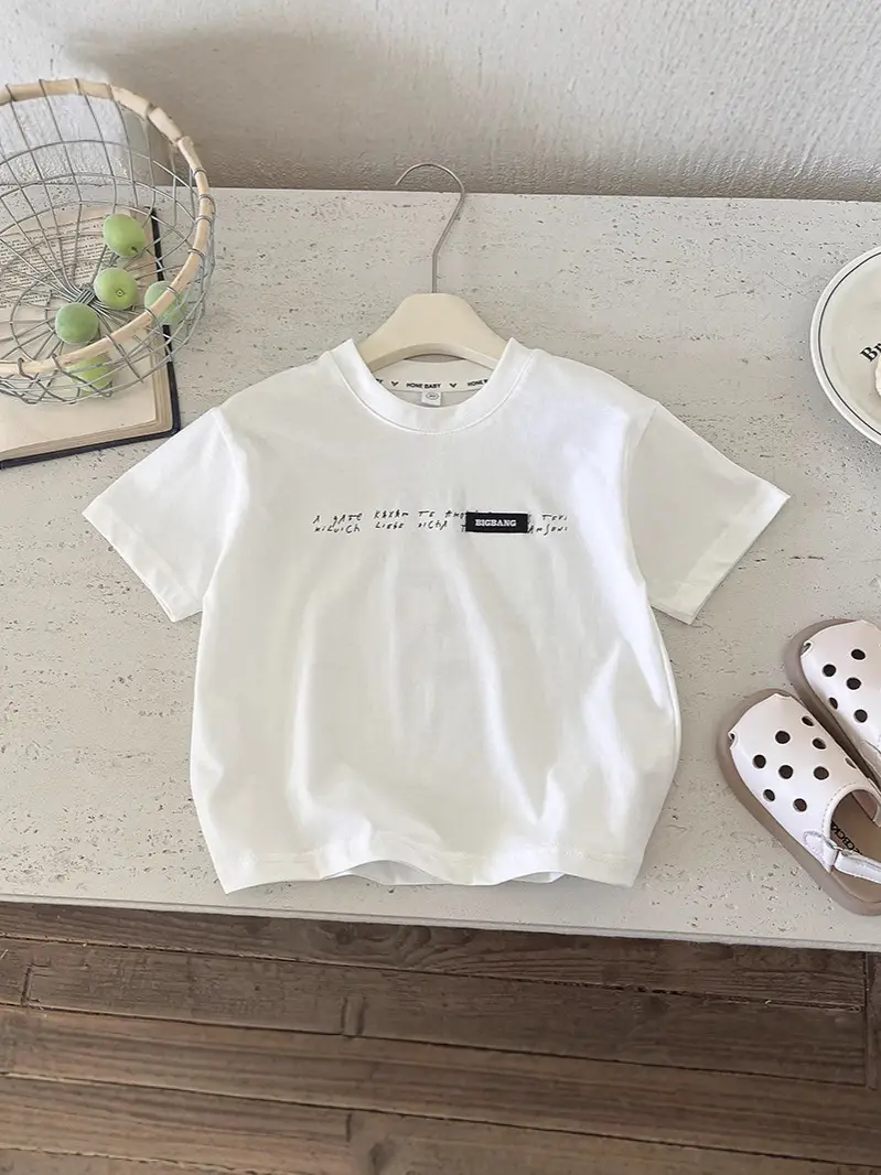 Boys Loose Graphic T-Shirt White Navy Summer Trendy