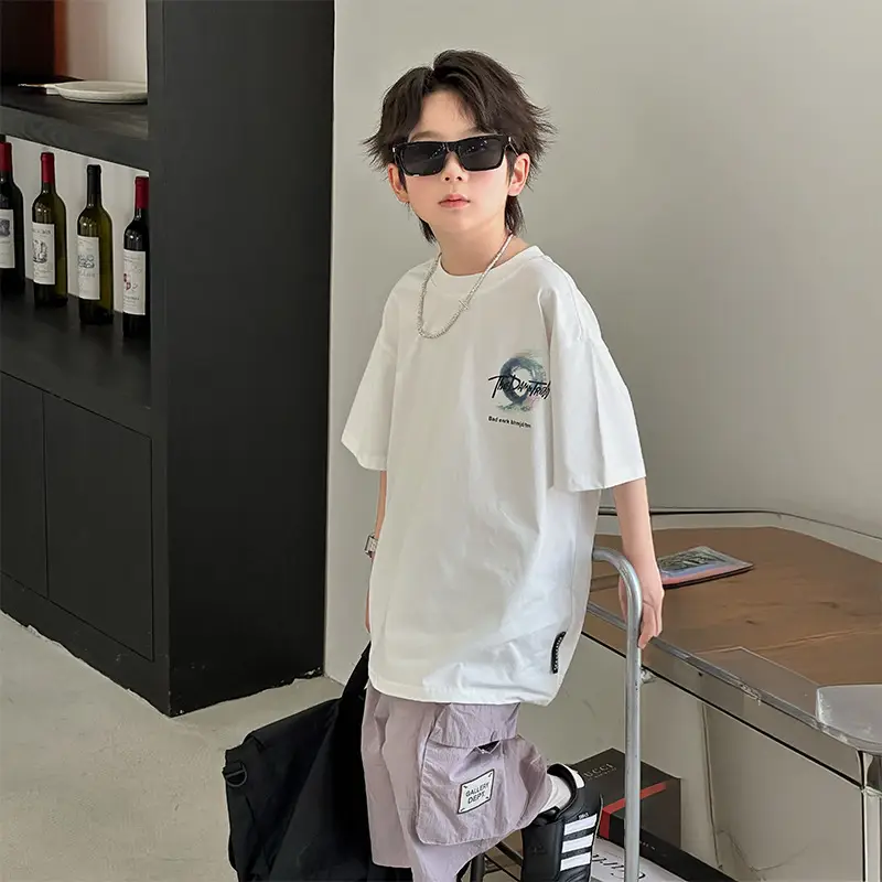 Boys Summer Graphic T-Shirt White Short Sleeve
