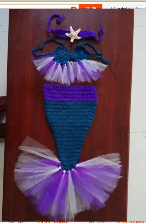 Newborn Mermaid Photo Costume Set Purple Blue