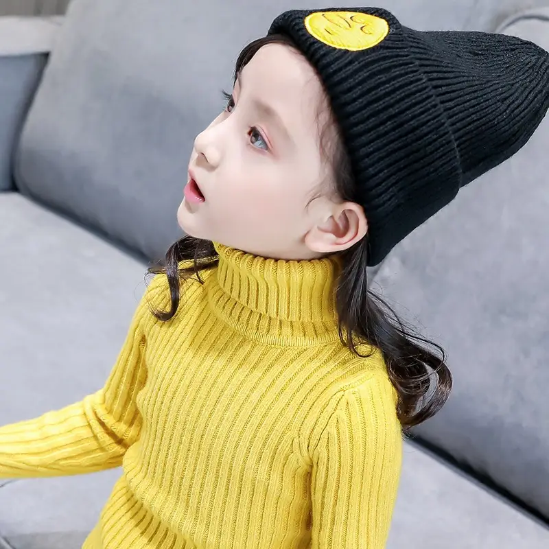 Girls Velvet Turtleneck Sweater Winter Warm Thickened Yellow