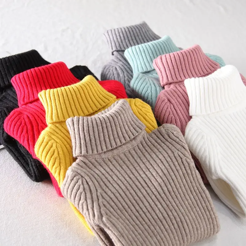 Girls Velvet Turtleneck Sweater Winter Warm Thickened Yellow