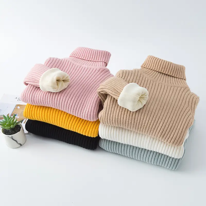 Girls Velvet Turtleneck Sweater Winter Warm Thickened Yellow