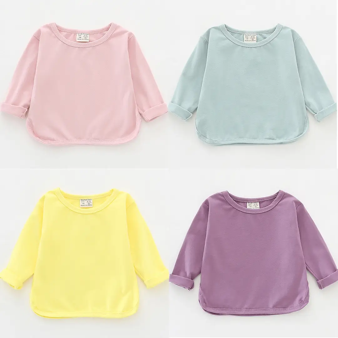 Girls Cotton Long Sleeve T-Shirt Purple Autumn Solid