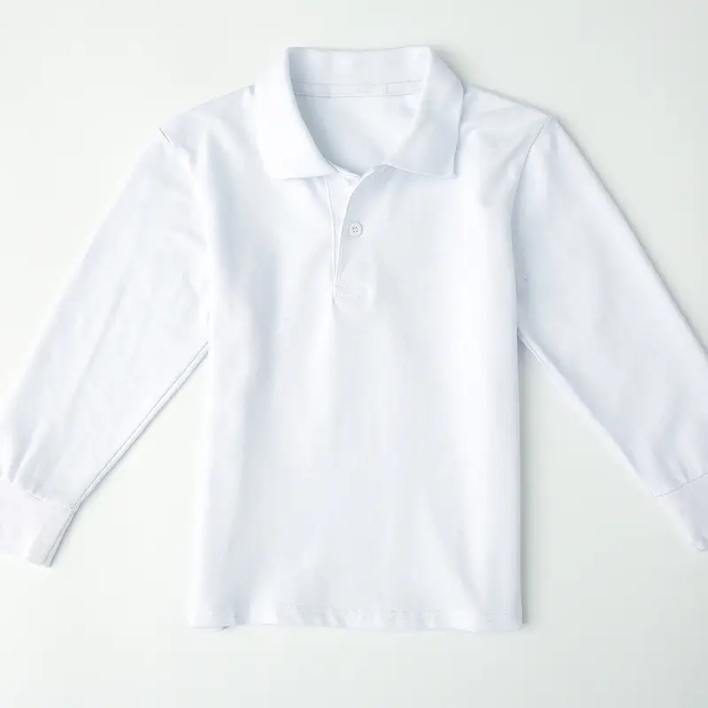 Kids Long Sleeve Polo Shirt Cotton White Girls Boys Uniform