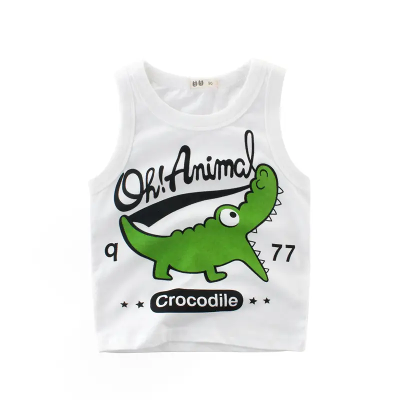 Kids Sleeveless Vest Crocodile Print White Summer