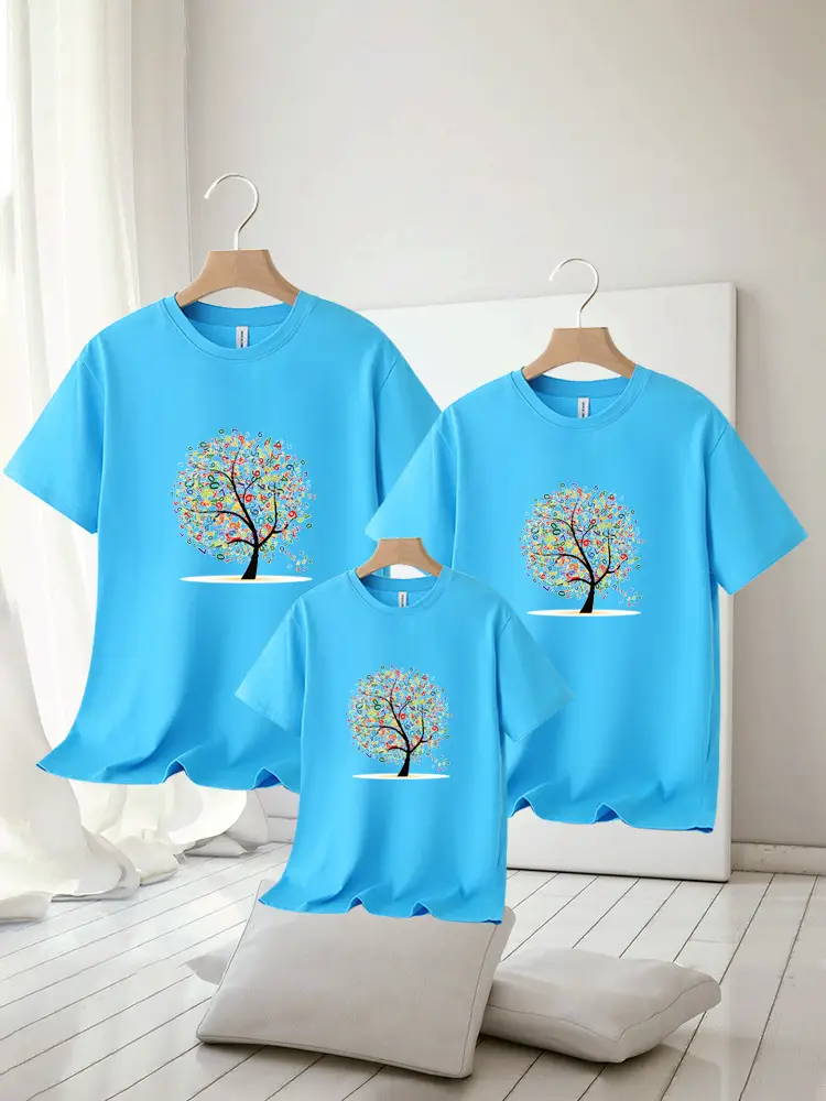 Family Tree T-Shirt Set Red Casual Summer for 3