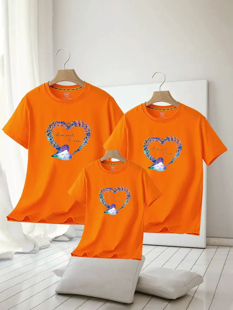 Family of Three Matching T-Shirts with Heart Design Summer 2025