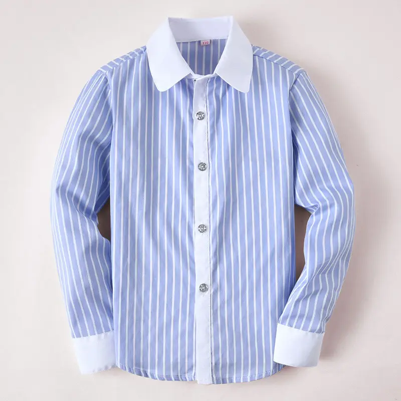 Blue Striped Cotton School Shirt Boys Girls Middle School