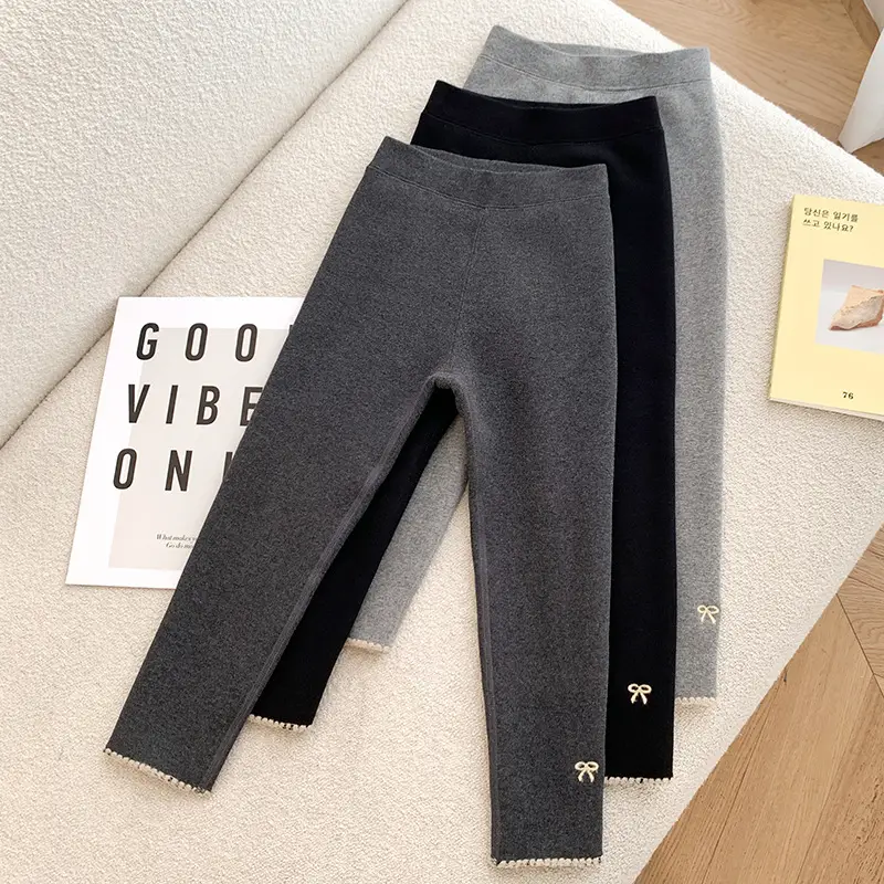 Kids Velvet Lined Leggings Black Cotton Winter Warm