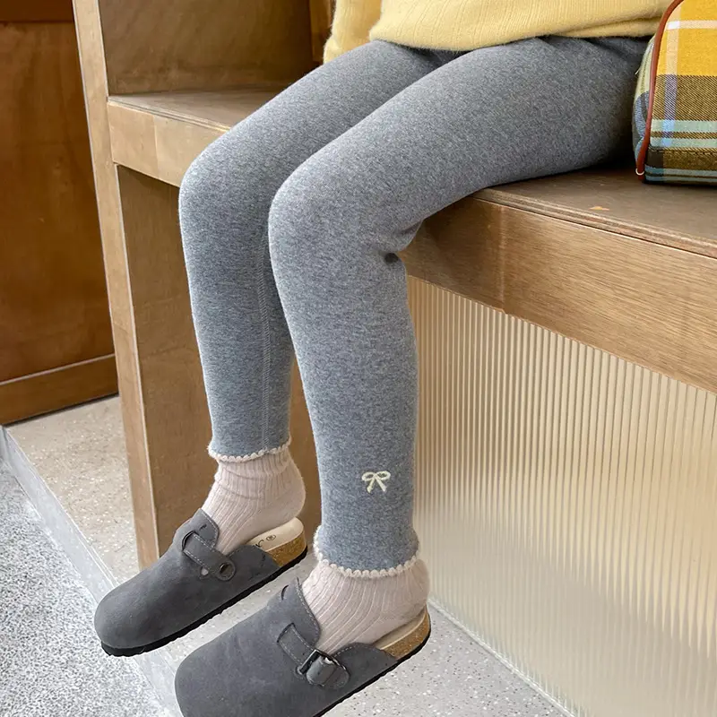 Kids Velvet Lined Leggings Black Cotton Winter Warm