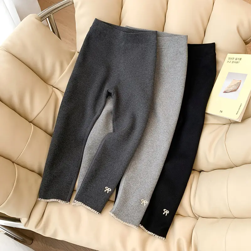 Kids Velvet Lined Leggings Black Cotton Winter Warm