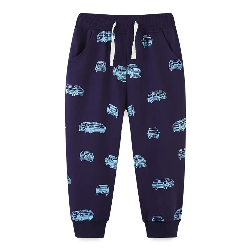 Kids Printed Car Pants Dark Blue Cotton for Boys