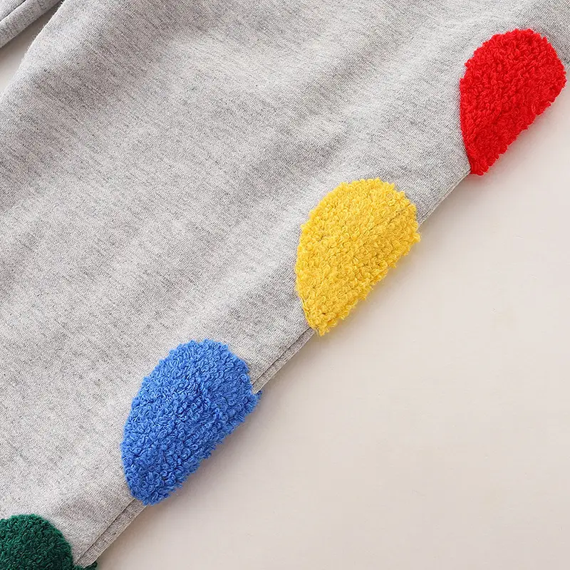 Kids Cotton Pants Gray with Colorful Heart Embroidery