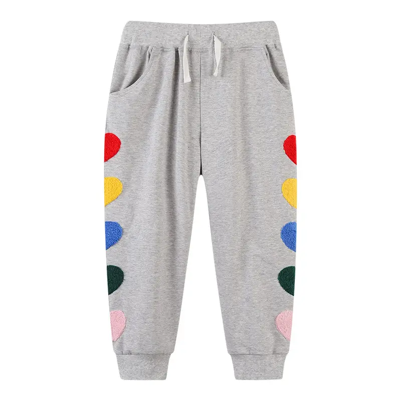 Kids Cotton Pants Gray with Colorful Heart Embroidery