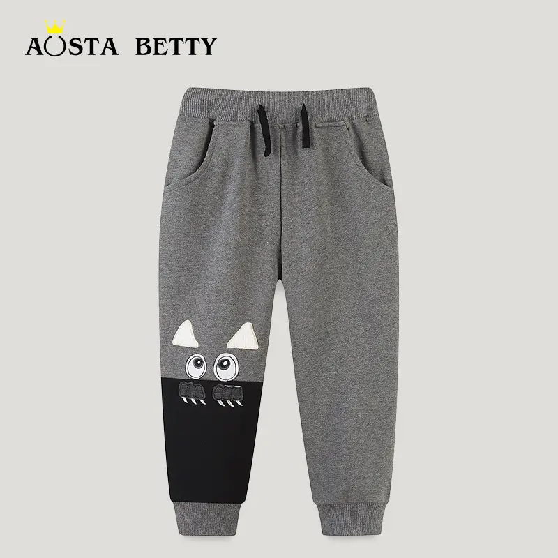 Kids Cartoon Cat Print Sweatshirt Pants Grey Black Cotton 3-12Y