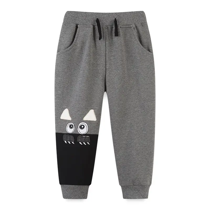 Kids Cartoon Cat Print Sweatshirt Pants Grey Black Cotton 3-12Y