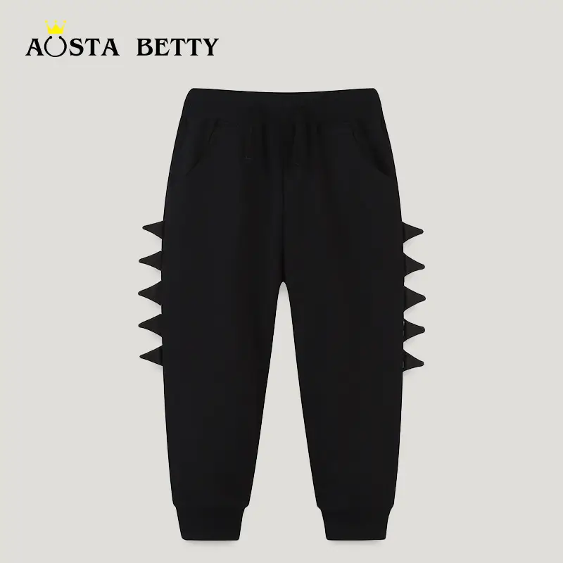 Black Cotton Sports Pants for Kids with Zigzag Design