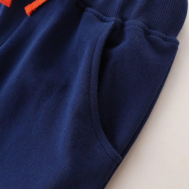 Kids Shark Print Sweatpants Navy Blue with Orange Drawstring
