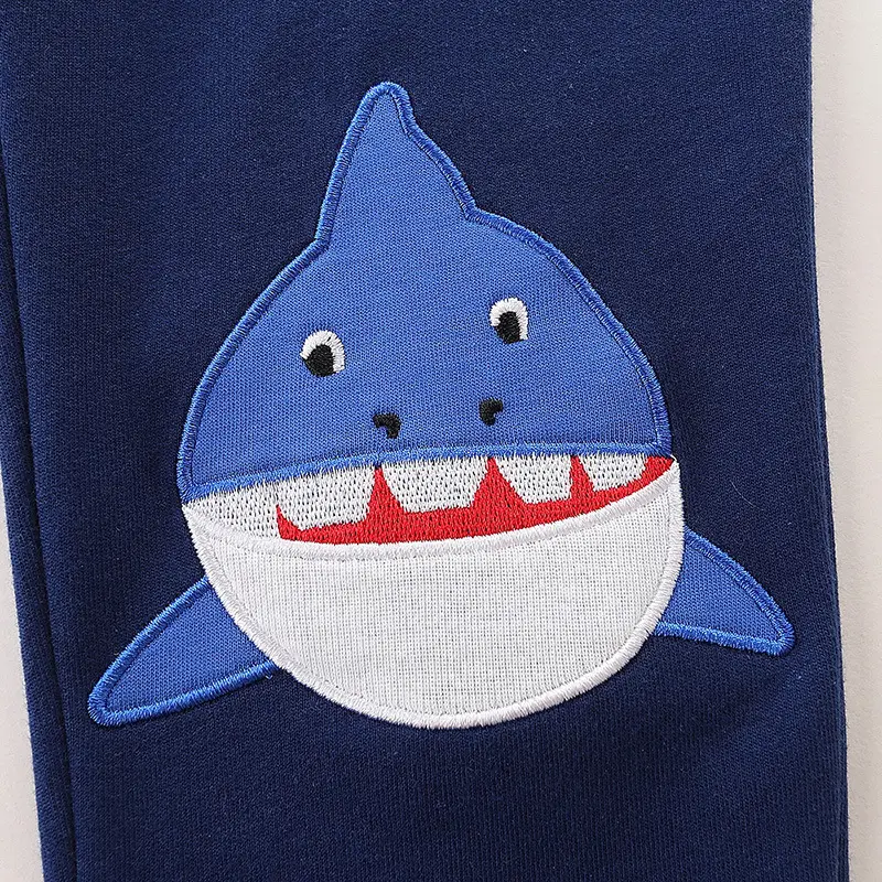 Kids Shark Print Sweatpants Navy Blue with Orange Drawstring