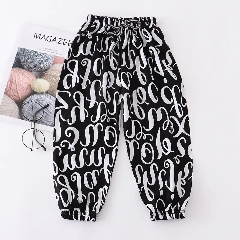 Kids Anti-Mosquito Harem Pants White Black Checkered