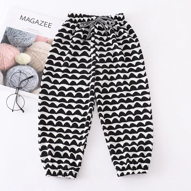 Kids Anti-Mosquito Harem Pants White Black Checkered
