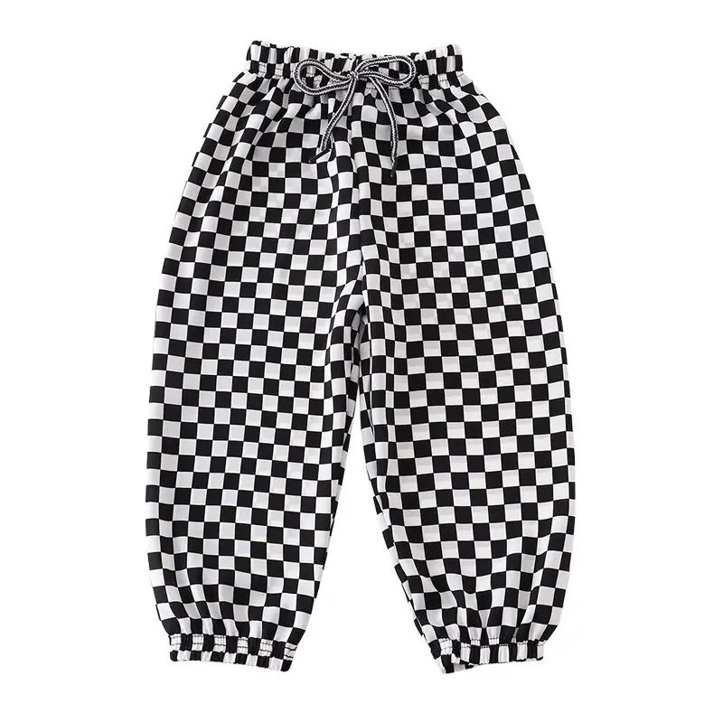 Kids Anti-Mosquito Harem Pants White Black Checkered